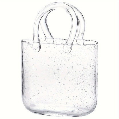 Glass Purse Vase for Flowers Glow in the Dark Vase Fish Bowl Bubble Clear Bag Vase with Handle 7.7x3.9x10.4In Unique Decorative Vases for Centerpieces Wedding Table Christmas Home Decor