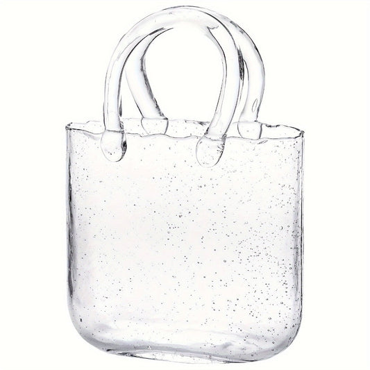 Glass Purse Vase for Flowers Glow in the Dark Vase Fish Bowl Bubble Clear Bag Vase with Handle 7.7x3.9x10.4In Unique Decorative Vases for Centerpieces Wedding Table Christmas Home Decor