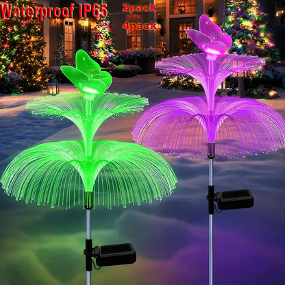 Solar Garden Lights Butterfly Jellyfish Stakes with Gradient Color Change in 2- or 4-Pack Sets