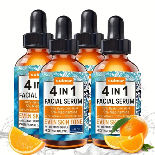 Hyaluronic Acid Facial Serum Set 4-in-1 – Niacinamide, Vitamin C & Vitamin E Moisturizing & Brightening Serums for All Skin Types, 30ml Each, 4 Pieces