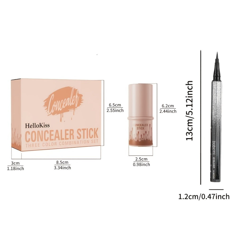 Cream Contour Stick Set 3-in-1 with Blush Highlighter & Bronzer — Squalane Non-Greasy water-resistant extended-wear Sculpting Kit, Matte &