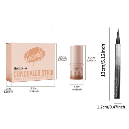 Cream Contour Stick Set 3-in-1 with Blush Highlighter & Bronzer — Squalane Non-Greasy water-resistant extended-wear Sculpting Kit, Matte &