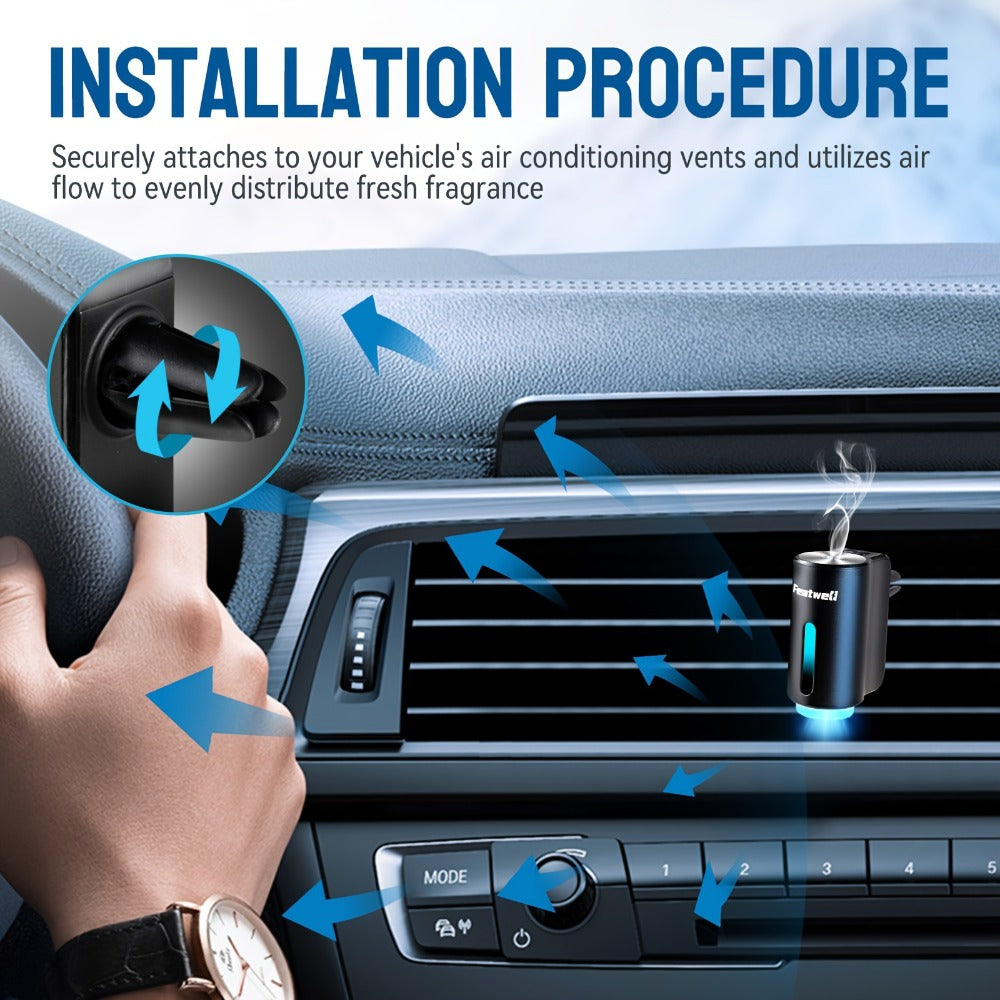 Car Air Freshener Featwell Waterless Vent Diffuser with Grey Six-Scent Refill Selection and USB-C Power