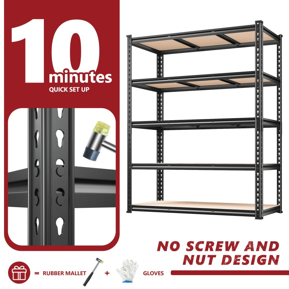 5-Tier Garage Shelving Unit, Metal & Wood Storage Shelves, Adjustable Utility Rack for Garage, Basement
