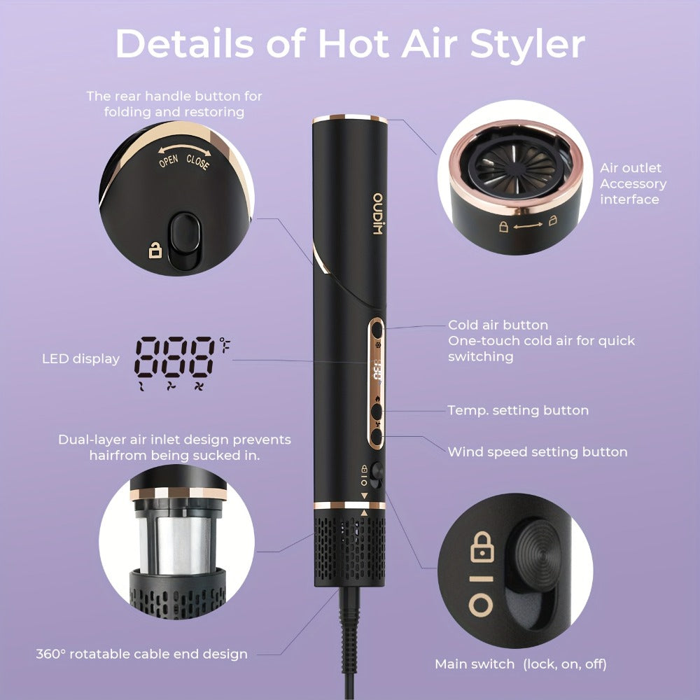 OUDIM 6-in-1 Hot Air Brush Hair Styling Tool with 110,000 RPM Motor, Foldable Handle and Storage Bag
