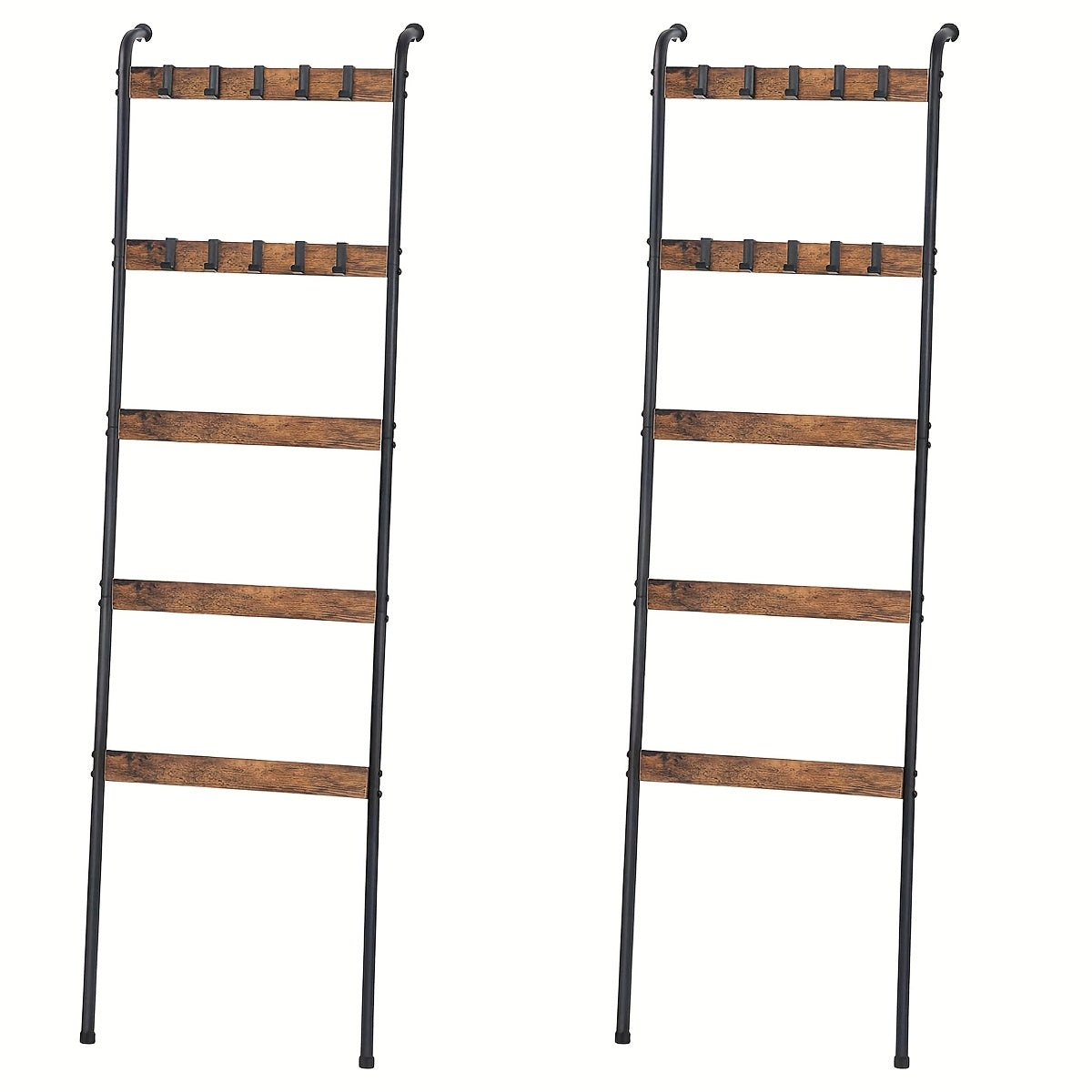 Five-Tier Brown Blanket Ladder with Ten Removable Hooks in One- or Two-Piece Checkout Options