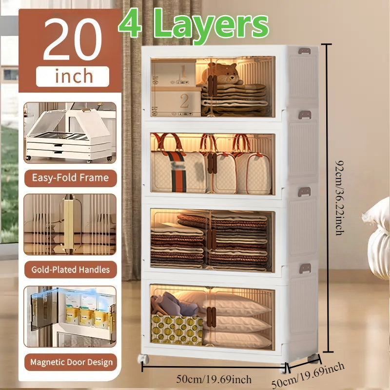 50 cm Wide Folding Storage Cabinet with Wheels and Lids in One to Six-Tier Stackable Options