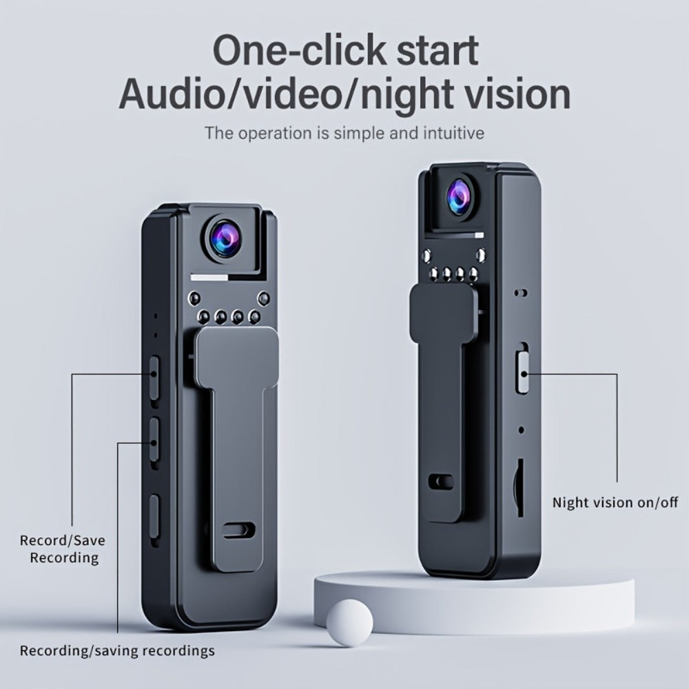 HD Night Vision Body Camera Portable Clip-On Wearable Sports Action Cam with Wide Angle Lens for Outdoor Security Hiking Cycling Law Enforcement