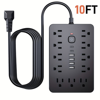 Surge Protector Power Strip 17-in-1 Wall Mount 11 AC Outlets 4 USB-A 2 USB-C Compact Charging Station 5ft 10ft Cord for Home Office School Dorm Travel