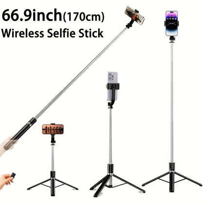 Floor Standing Phone Tripod 68 Inch with Built-In Selfie Stick Arm Anti-Shake Base 360° Rotation & Bluetooth Wireless Remote – Retractable Portable Stand for Travel Vlogging Live Streaming iPhone Android