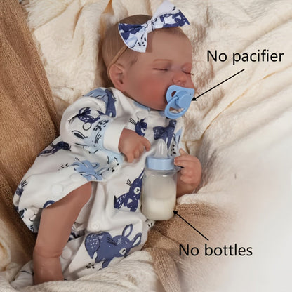 18-Inch Baby Doll in Blue-Print Outfit with Sleeping or Open-Eye Face Options and No Bottle or Pacifier