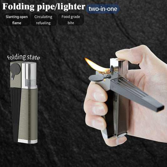 Folding Pipe Lighter Refillable 2-in-1 with Adjustable Flame, Metal-Crafted Durable Design, Gift Box Included – Windproof Butane Lighter for Men, Outdoor, Christmas & Valentine’s Day Gift