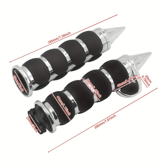 Harley Davidson Handlebar Grips 1-Inch Chrome Rubber Spike Non-Slip, CNC Aluminum & PVC Gel Rubber, Fits Sportster Dyna Touring VRSC XL XR FL 1995-2017, Motorcycle Hand Grips Pair, Black