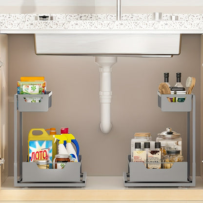 Two-Tier Sliding Under-Sink Organizer in Black, White or Gray with One- or Two-Pack Options