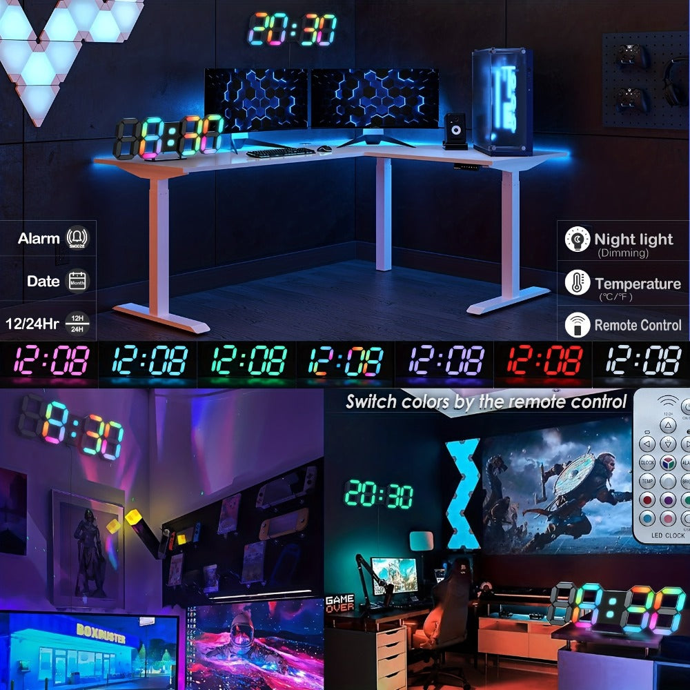 9.7-Inch RGB LED Wall and Desk Clock with Remote, Alarm, Date, Temperature and USB Power Cable