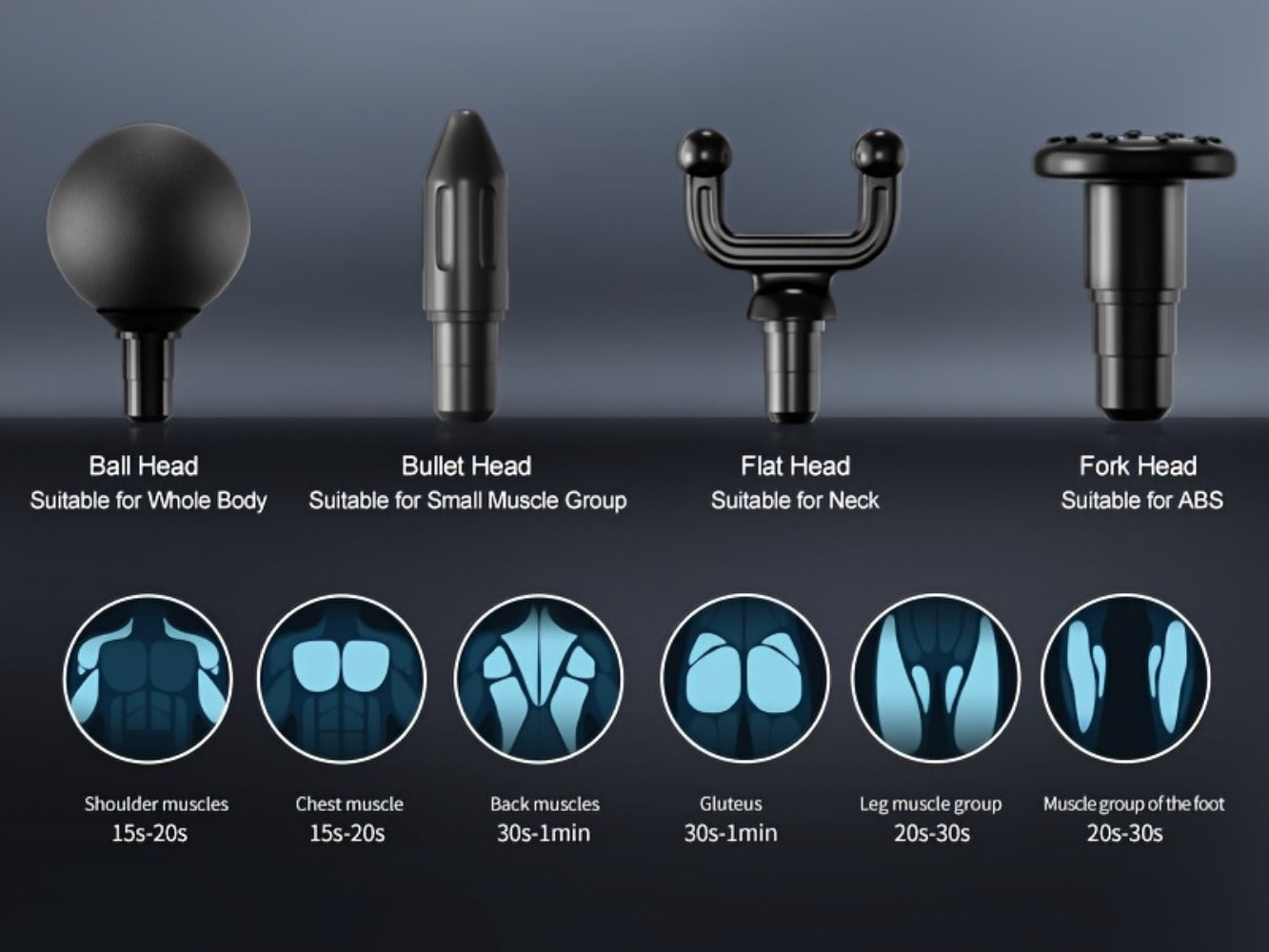 Compact Massage Gun with Six Speed Settings, Four or Eight Interchangeable Heads and Blue or Black Finish Options