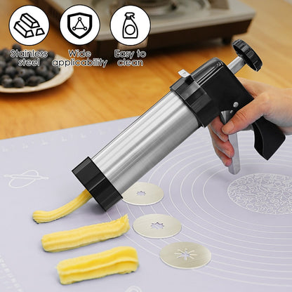 Stainless Steel Cookie Press Kit with 16 Discs, Eight Icing Tips and Cleaning Brush for Holiday Baking