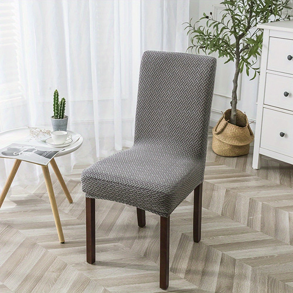 Textured Stretch Dining Chair Covers in Beige, Gray, Chocolate, Black, Khaki or Burgundy, Four- or Six-Piece Sets