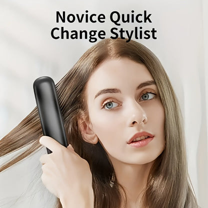 Cordless Hair Straightening Brush with USB-C Charging, Three Heat Levels and Black or White Options