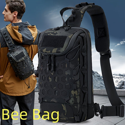 Structured Tactical Shoulder Crossbody Bag with Honeycomb Front Panel in Black or Camouflage Pattern