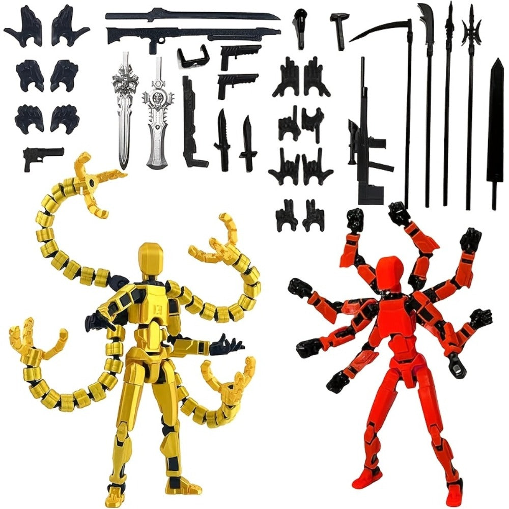 Two-Piece Multi-Joint Robot Figure Set with Tentacle Arms, Display Parts and Five Color Options