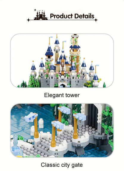 Fairytale Princess Castle Micro Building Block Set with 3,600 Pieces, 26 cm Display Base for Ages 14+