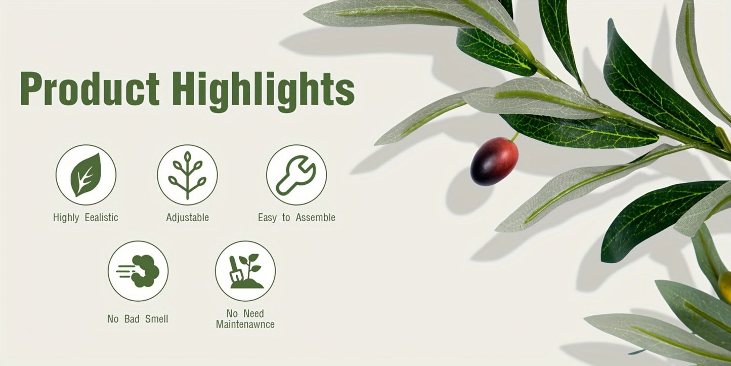 Multi-Branched Artificial Olive Tree with 5.25, 6 or 7 ft Height Options, Decorative Fruit and Black Nursery Pot