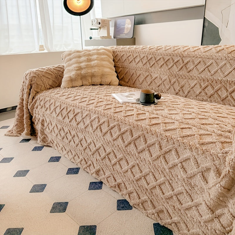 Sofa Cover 300 GSM Shu Velveteen Jacquard Throw in Three Sizes and Five Solid Colors for Armchair to Sectional