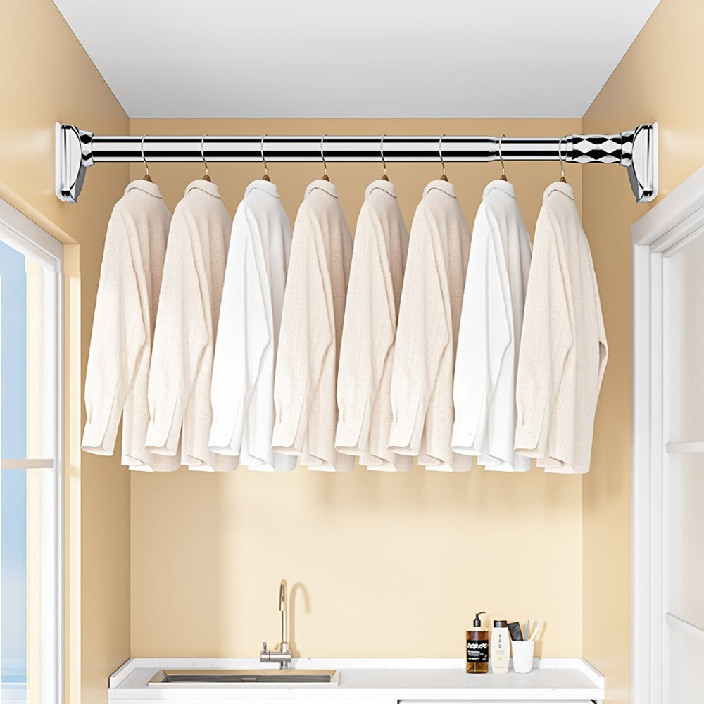 No-Drill Tension Curtain Rod with 33 mm Tube, Black, White or Grey Finish and 15.75–196.85 Inch Ranges