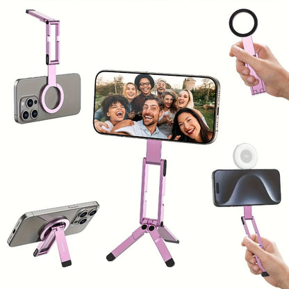 ULANZI MA60 Magnetic Phone Tripod 5-in-1 Foldable Stand Ultra-Slim 0.8cm 14N Dual Magnet 500g Load for Vlogging Content Creation Desktop Handheld Aluminum Alloy