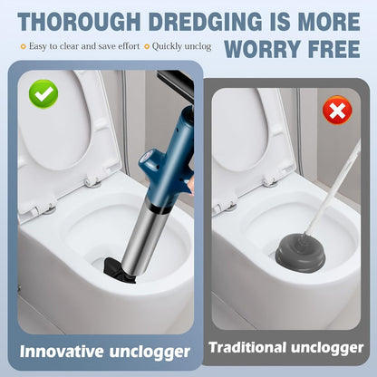 Toilet Plunger Set High Pressure Air Drain Unclogger - Stainless Steel Toilet Snake & Air Discharge Impactor for Clogged Toilet, Kitchen Sink, Bathroom Drain & Pipe Blockage Removal