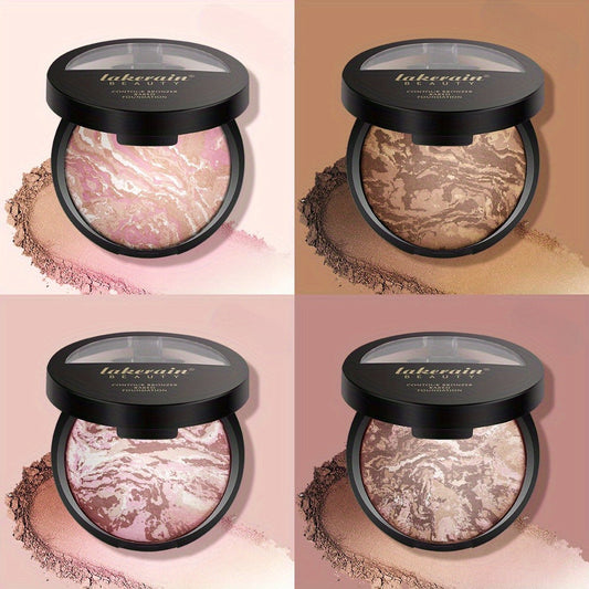 Marble Baked Contour Palette Set 2-Piece Kit with Color Correcting Foundation Powder & Multipurpose Bronzer - Buildable Airbrushed Satin Finish for Tan Medium Skin, Face Sculpting Makeup Gift for Women