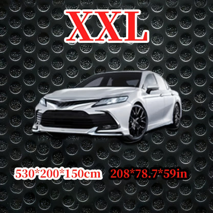 Black Full Car Cover with Green Reflective Trim in Six Sedan or SUV Sizes from 490 x 180 x 150 to 540 x 200 x 185 cm
