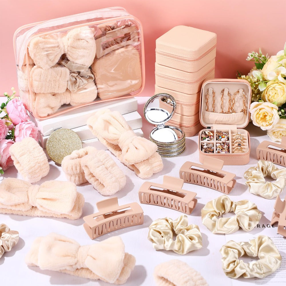 48-Piece Spa Party Favor Set with Headbands, Wristbands, Scrunchies, Hair Clips and Bags in Two Colors