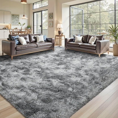 Shaggy Area Rug Soft Plush Fuzzy Carpet Non-Slip Tie-Dye Design for Bedroom Living Room Nursery Dorm — Pet Friendly Machine Washable Multiple Sizes & Colors
