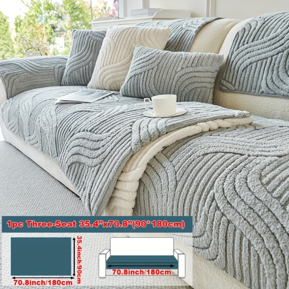 Sofa Cover Wave-Texture Plush Panels for 2 to Large 4-Seater Sofas, Armrest or Pillowcase Options