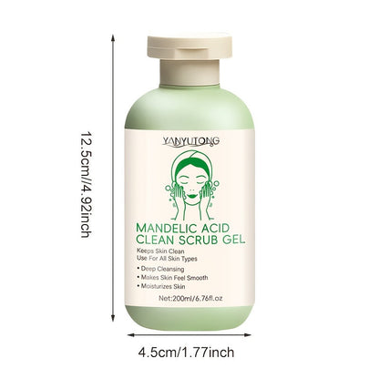Mandelic Acid Facial Exfoliating Gel in a 200ml Green Pump Bottle for Face and Body Rinse-Off Use