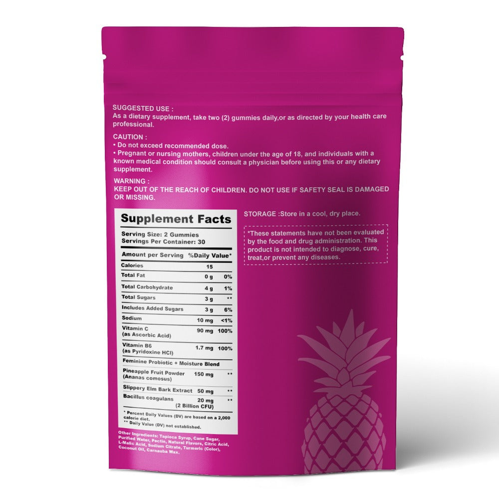 Women's Probiotic Gummies with Slippery Elm for pH Balance & Freshness – Pineapple Flavour, 60 Gummies, 30-Day Supply | Healthy Flora Support | ShopVora UK