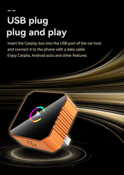 Wireless CarPlay Android Auto Adapter USB Dongle Plug-and-Play Compact Design for Vehicles with Wired CarPlay or Wired Android Auto, Hands-Free Smartphone Connection, Orange & Black