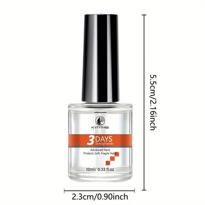 Clear 10 ml Nail Care Coating in Round Bottle with Black Cap and Orange 3 Days Label for Manicure Routines