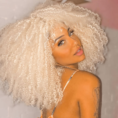 Synthetic Wig 18-Inch Kinky Curly Afro with Full Bangs, Glueless Straps and Combs for Costume Styling