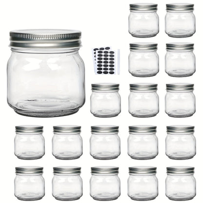 8 oz Glass Mason-Style Storage Jar Multipacks with 9, 18, 27 or 36 Jars and Four Lid Configurations