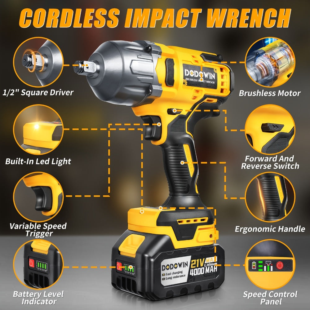 High Torque Impact Wrench Kit 320NM / 1000NM Brushless Cordless – 21V with 2.0AH / 4.0AH Batteries, Quick Charger, 6 Sockets & Full Accessories, Electric Impact Gun for Car Repair, Auto Mechanic & Home Use