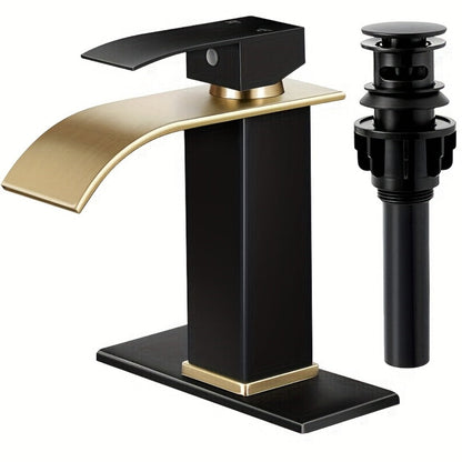 Single-Handle Waterfall Bathroom Faucet with Deck Plate, Drain Options and Single or Two-Piece Finishes