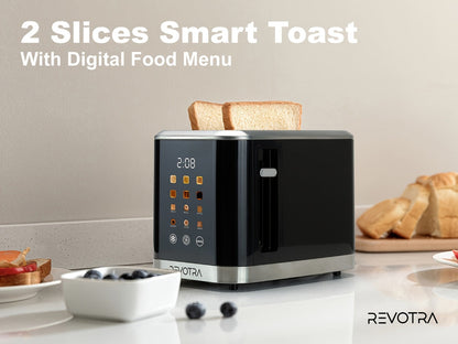 Black Two-Slice Toaster with LED Touch Panel, Six Bread Modes, Six Shade Settings and Removable Crumb Tray