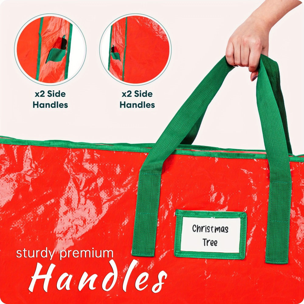 7.5-Foot Christmas Tree Storage Bag with Dual Zippers, Reinforced Carry Handles and Red Tarp-Like Cover