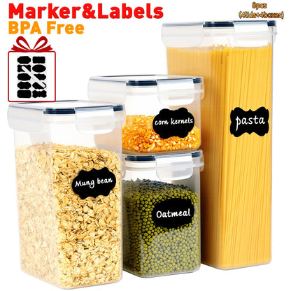 Airtight Food Storage Containers with Lids, BPA Free Leakproof Stackable Kitchen Organizer Set for Grain Nuts Cereal Pasta Dog Cat Food, with Labels & Marker