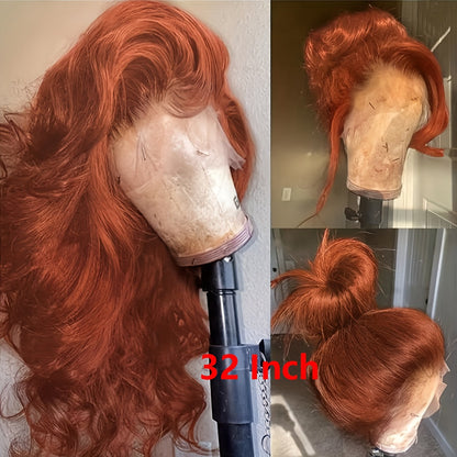 Body Wave Lace Front Wig Synthetic Glueless Heavy Density 26-34 Inch | Dark Brown Red Orange-Red Black Long Wavy Women Daily Wear Party Cosplay