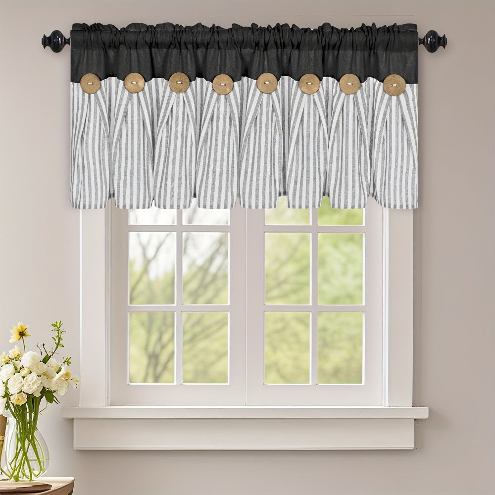 Striped Patchwork Window Curtain Set with Rod-Pocket Top, Six Colors and Five Panel-Count or Size Options