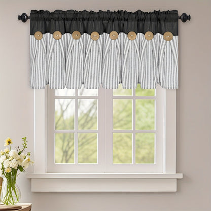 Striped Patchwork Window Curtain Set with Rod-Pocket Top, Six Colors and Five Panel-Count or Size Options